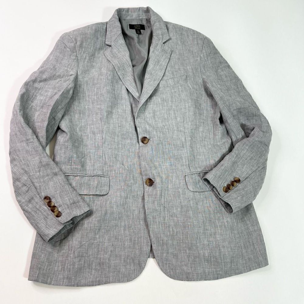 Club Room Jacket Blazer Mens Large Luxury 100% Linen Gray Two Button